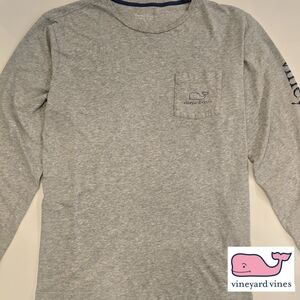 VINEYARD VINES Mens XL Gray Long Sleeve Pocket Tee w/ Navy Drawstring Dustbag